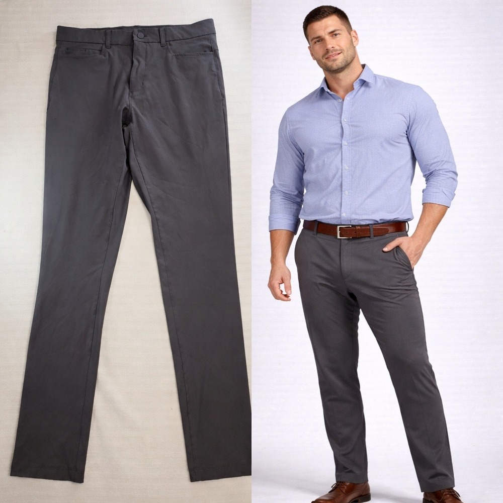 Apana Mens Performance Tech Pants Charcoal Gray Stretch Golf Travel Size S 31x30